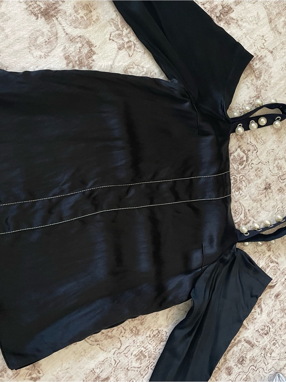 3.1 Phillip Lim Black Long-Sleeve Dress with Pearl-Strap Detail